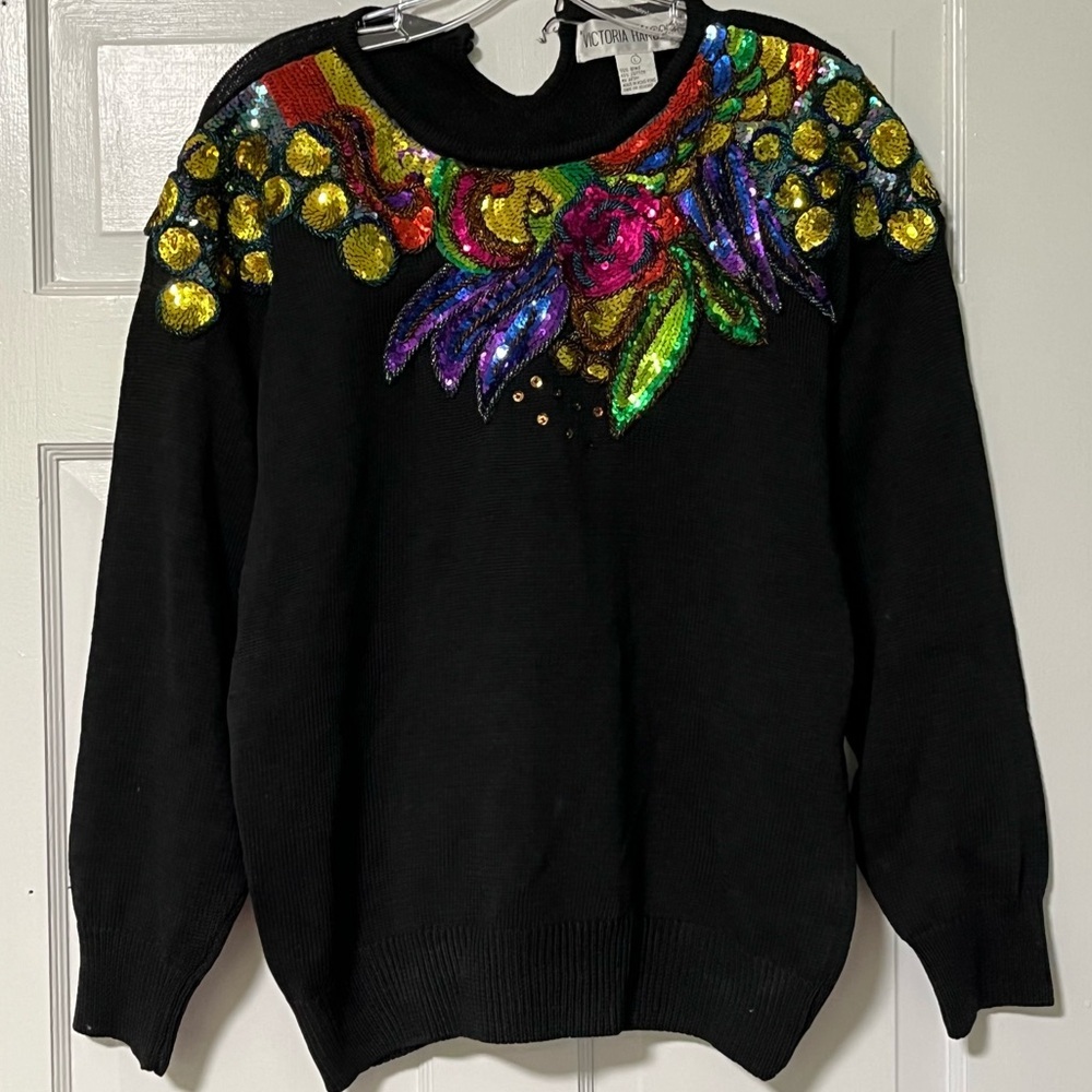 Victoria Harbour Intricate rainbow sequin and bead work vintage 80’s sweater